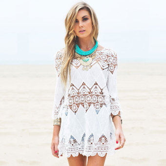 New 2016 Summer Sexy O-Neck Cover Up Women Beach Dress TunicOpenwork Crochet Blouse Fashion Quarter Sleeve Bikini Beachwear June 2018 - 2 New 2016 Summer Sexy O-Neck Cover Up Women Beach Dress TunicOpenwork Crochet Blouse Fashion Quarter Sleeve Bikini Beachwear - 2