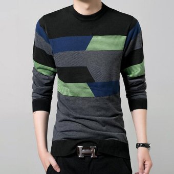 New Fall Fashion Men's Cotton Round Neck Long-sleeved StripedSweater(Black) June 2018 - 2 New Fall Fashion Men's Cotton Round Neck Long-sleeved StripedSweater(Black) - 2