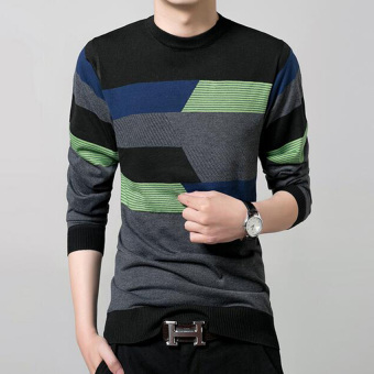 New Fall Fashion Men's Cotton Round Neck Long-sleeved StripedSweater(Black) June 2018 - 4 New Fall Fashion Men's Cotton Round Neck Long-sleeved StripedSweater(Black) - 4