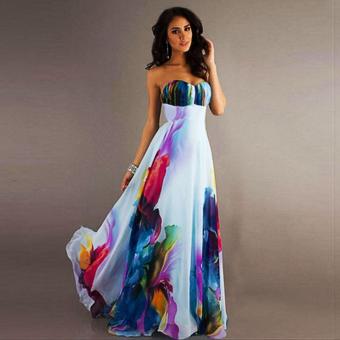 New Fashion Sexy Women Randomly Ink Floral High Waist Strapless Large Hem Long Dress April 2018 - 5 New Fashion Sexy Women Randomly Ink Floral High Waist Strapless Large Hem Long Dress - 5