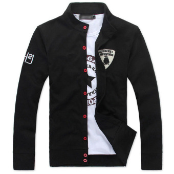 New Men's Fashion Embroidered Red Button Slim Sports SweaterCardigan (Black) June 2018 - 4 New Men's Fashion Embroidered Red Button Slim Sports SweaterCardigan (Black) - 4
