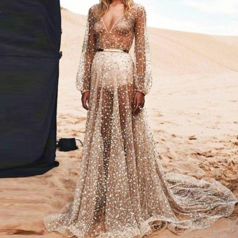 New Sexy Women Deep V-Neck Evening Dress Long Sleeve See-throughSequined Fishtail Maxi Banquet Party Dress - Intl June 2018 - 4 New Sexy Women Deep V-Neck Evening Dress Long Sleeve See-throughSequined Fishtail Maxi Banquet Party Dress - intl - 4