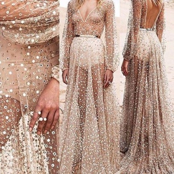 New Sexy Women Deep V-Neck Evening Dress Long Sleeve See-throughSequined Fishtail Maxi Banquet Party Dress - Intl June 2018 - 5 New Sexy Women Deep V-Neck Evening Dress Long Sleeve See-throughSequined Fishtail Maxi Banquet Party Dress - intl - 5