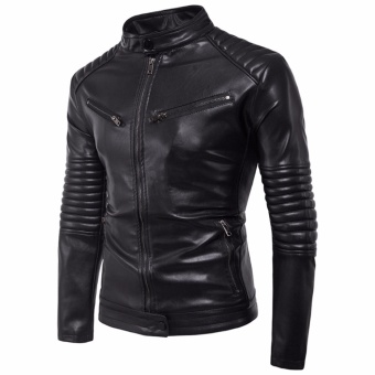 Newest Men Motorcycle PU Leather Jackets Solid Casual Outerwear - Intl June 2018 - 2 Newest Men Motorcycle PU Leather Jackets Solid Casual Outerwear - intl - 2