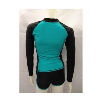 OP FB120 Women Fashion Light Green Long Sleeves Rash Guard Set With Black Short Cycling Swimwear June 2018 - 3 OP FB120 women fashion light green long sleeves rash guard set with black short cycling swimwear - 3
