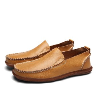 PINSV Genuine Leather Men's Flat Shoes Casual Loafers - Yellow,Brown - Intl June 2018 - 3 PINSV Genuine Leather Men's Flat Shoes Casual Loafers - Yellow,Brown - intl - 3