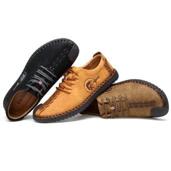 PINSV Nubuck Leather Shoes Men Round Toe Leather Lace Fashion Shoes Low Cut Shoes - Yellow - Intl June 2018 - 4 PINSV Nubuck Leather Shoes Men round toe leather lace fashion shoes Low Cut Shoes - Yellow - intl - 4