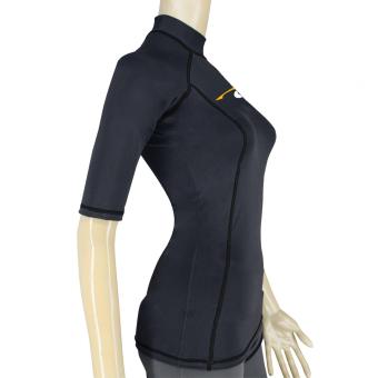PROCARE MARINE #9372BY Ladies Rash Guard High Neck Quarter Sleeves,UV Skin Protection UPF30+ For Swimming Diving Snorkeling(Black/Black Flatlock Seam) April 2018 - 2 PROCARE MARINE #9372BY Ladies Rash Guard High Neck Quarter Sleeves,UV Skin Protection UPF30+ for Swimming Diving Snorkeling(Black/Black Flatlock Seam) - 2
