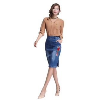 Ready Stock Women High Elastic Waist Embroidery Skiny A Line Mini Denim Skirts Plus Size S-4xL - Intl June 2018 - 2 Ready Stock Women High Elastic Waist Embroidery Skiny A Line Mini Denim Skirts Plus Size S-4xL - intl - 2