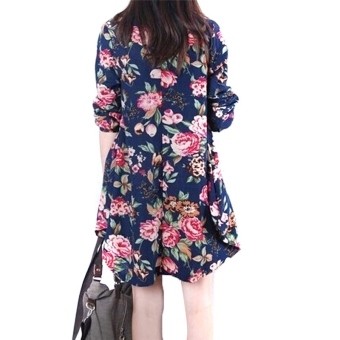 Sexy Womens Floral Linen Long Sleeve V-Neck Cute Party Mini Dress Dark Blue June 2018 - 2 Sexy Womens Floral Linen Long Sleeve V-Neck Cute Party Mini Dress Dark Blue - 2