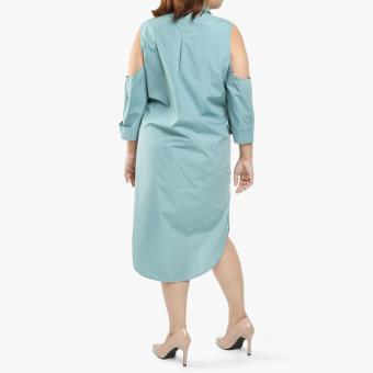 SM Woman Plus Poplin Cold-Shoulder Shirt Dress (Blue Green) June 2018 - 2 SM Woman Plus Poplin Cold-Shoulder Shirt Dress (Blue Green) - 2