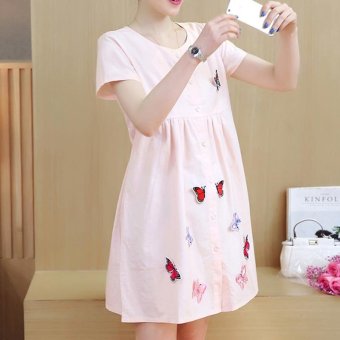 Small Wow Maternity Casual O-neck Print Linen Loose Above Knee Dress Pink - Intl June 2018 - 3 Small Wow Maternity Casual O-neck Print Linen Loose Above Knee Dress Pink - intl - 3