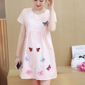 Small Wow Maternity Casual O-neck Print Linen Loose Above Knee Dress Pink - Intl June 2018 - 2 Small Wow Maternity Casual O-neck Print Linen Loose Above Knee Dress Pink - intl - 2