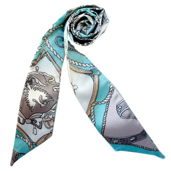 Twilly Silk Scarf And Wraps Bag Accessory Whitechain Print Design(Teal) June 2018 - 2 Twilly Silk Scarf And Wraps Bag Accessory Whitechain Print Design(Teal) - 2