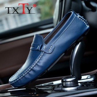 TXTY Leather Loafers For Men Shoes moccasins Spring Mens Footwear Cow Leather Flats Casual Comfortable Driving Shoesblue - intl