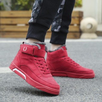 TXTY Winter Men Sneakers Outdoor New Red/black Fur Inside High Top Sneakers for Men Popular Comfortable Lace Up Plush Shoered - intl