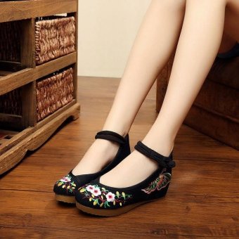 Veowalk Plum Flower Embroidered Women Casual Canvas Hidden HeelWedges Platforms Ankle Strap Vintage Leisure Pump Shoes Black -intl June 2018 - 3 Veowalk Plum Flower Embroidered Women Casual Canvas Hidden HeelWedges Platforms Ankle Strap Vintage Leisure Pump Shoes Black -intl - 3