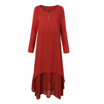 Vestidos 2016 Women Autumn Dress Fashion Plus Size Elegant Loose Full Sleeve V Neck Dress Casual Solid Cotton Linen Boho Long Maxi Dress Brick-Red June 2018 - 4 Vestidos 2016 Women Autumn Dress Fashion Plus Size Elegant Loose Full Sleeve V Neck Dress Casual Solid Cotton Linen Boho Long Maxi Dress Brick-Red - 4