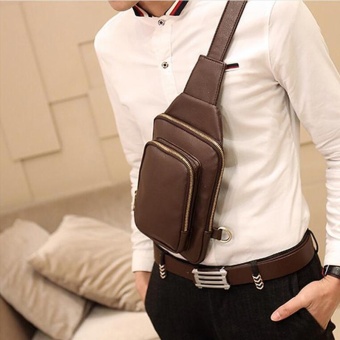 Waterproof Crossbody Bags Shoulder Bags For Men PU Leather Chest Sling Pack One Single Shoulder Man Casual Travel Messenger Bag ( Coffee )17x3x24cm - Intl June 2018 - 2 Waterproof Crossbody Bags Shoulder Bags for Men PU Leather Chest Sling Pack One Single Shoulder Man Casual Travel Messenger Bag ( Coffee )17x3x24cm - intl - 2