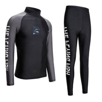Wetsuit Men For Surfing Two Piece Scuba Diving Long Sleeve Sun Protection-Black - intl