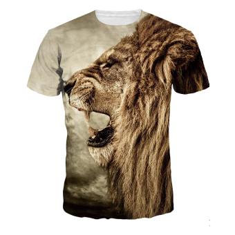 Women 3 D Printed Lion Unisex Leisure Round Neck Short Sleeves T-shirt (Brown) June 2018 - 3 Women 3 D Printed Lion Unisex Leisure Round Neck Short Sleeves T-shirt (Brown) - 3