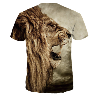 Women 3 D Printed Lion Unisex Leisure Round Neck Short Sleeves T-shirt (Brown) June 2018 - 4 Women 3 D Printed Lion Unisex Leisure Round Neck Short Sleeves T-shirt (Brown) - 4