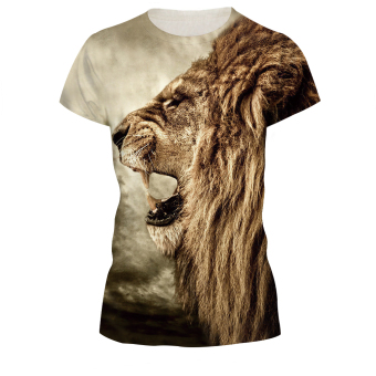 Women 3 D Printed Lion Unisex Leisure Round Neck Short Sleeves T-shirt (Brown) June 2018 - 5 Women 3 D Printed Lion Unisex Leisure Round Neck Short Sleeves T-shirt (Brown) - 5