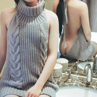 Women Backless Sleeveless Virgin Killer Pullover Cosplay SweaterTurtleneck Knit(blue Color) - Intl June 2018 - 2 Women Backless Sleeveless Virgin Killer Pullover Cosplay SweaterTurtleneck Knit(blue color) - intl - 2