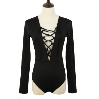 Women Bodysuit Plunge Neckline Lace Up Playsuit Leotard Jumpsuit Overalls - Intl June 2018 - 5 Women Bodysuit Plunge Neckline Lace Up Playsuit Leotard Jumpsuit Overalls - intl - 5