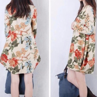 Women Bohemian Printed V-neck Beach Waist Chiffon Dress High WaistLong Sleeve Strap Vestidos - Intl June 2018 - 2 Women Bohemian Printed V-neck Beach Waist Chiffon Dress High WaistLong Sleeve Strap Vestidos - intl - 2