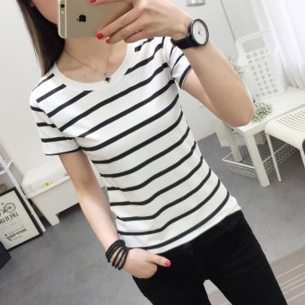 Women Casual Short Sleeve Striped T-shirt - Intl July 2018 - 2 Women casual short sleeve striped t-shirt - intl - 2
