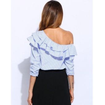 Women Cotton One Shoulder Stripe Long Sleeve Slim Pullover T Shirt Top - Intl June 2018 - 3 Women Cotton One Shoulder Stripe Long Sleeve Slim Pullover T Shirt Top - intl - 3