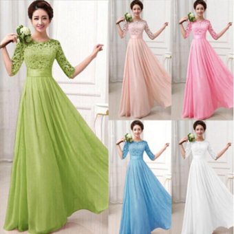 Women Crochet Lace 1/2 Sleeve Tunic Bridesmaid Formal Gown Party Maxi Chiffon Long Dress (Blush Pink) - Intl June 2018 - 4 Women Crochet Lace 1/2 Sleeve Tunic Bridesmaid Formal Gown Party Maxi Chiffon Long Dress (Blush Pink) - intl - 4