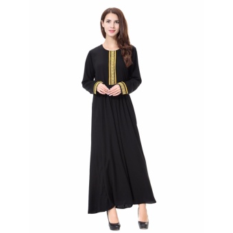 Women Ethnic Pure Color Muslim Islamic Long Sleeve Maxi Dress Arab Jilbab Abaya Cloth(Gold) - Intl June 2018 - 2 Women Ethnic Pure Color Muslim Islamic Long Sleeve Maxi Dress Arab Jilbab Abaya Cloth(Gold) - intl - 2