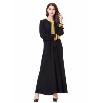 Women Ethnic Pure Color Muslim Islamic Long Sleeve Maxi Dress Arab Jilbab Abaya Cloth(Gold) - Intl June 2018 - 3 Women Ethnic Pure Color Muslim Islamic Long Sleeve Maxi Dress Arab Jilbab Abaya Cloth(Gold) - intl - 3