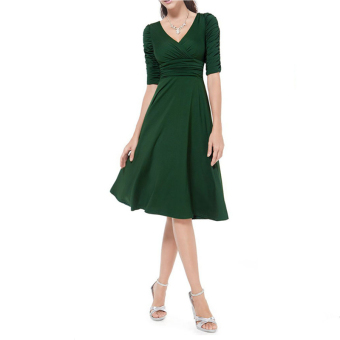 Women Fashion Deep V-neck High Waist Half Sleeve Dress (Army Green)(Intl) June 2018 - 2 Women Fashion Deep V-neck High Waist Half Sleeve Dress (Army green)(Intl) - 2