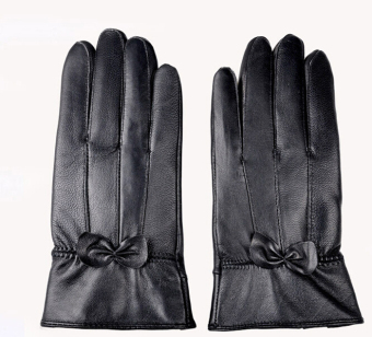 Women Girl Luxurious Leather Winter Super Warm Gloves Cashmere BowBlack - Intl June 2018 - 2 Women Girl Luxurious Leather Winter Super Warm Gloves Cashmere BowBlack - Intl - 2