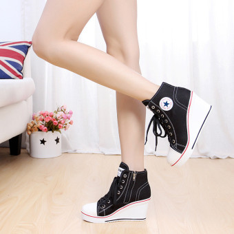 Women Girls Shoes High Top Wedge Heel Shoes Lace Up Canvas Sneakers 8CM Height June 2018 - 4 Women Girls Shoes High Top Wedge Heel shoes Lace Up Canvas Sneakers 8CM Height - 4