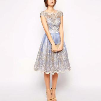 Women Lace Embroidery Hollow Out Midi Dress For Evening Party(Purple) - Intl June 2018 - 4 Women Lace Embroidery Hollow Out Midi Dress for Evening Party(Purple) - intl - 4