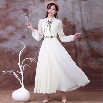 Women Long Sleeve Cotton Linen Casual Long Maxi Kaftan Hippie DressBall Gown (white) - Intl April 2018 - 3 Women Long Sleeve Cotton Linen Casual Long Maxi Kaftan Hippie DressBall Gown (white) - intl - 3