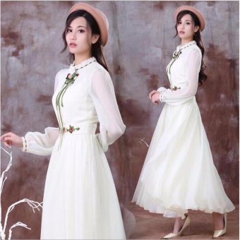 Women Long Sleeve Cotton Linen Casual Long Maxi Kaftan Hippie DressBall Gown (white) - Intl April 2018 - 2 Women Long Sleeve Cotton Linen Casual Long Maxi Kaftan Hippie DressBall Gown (white) - intl - 2