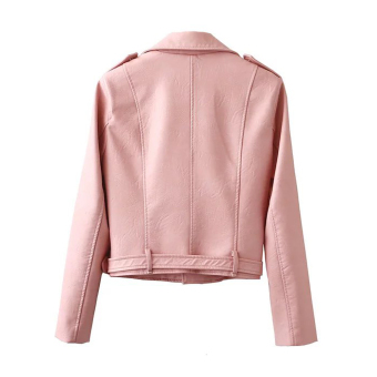 Women Motorcycle PU Leather Jacket Zipper Coat (Pink) April 2018 - 2 Women Motorcycle PU Leather Jacket Zipper Coat (Pink) - 2