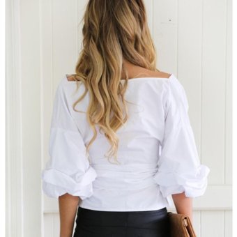 Women Off Shoulder Shirts Long Sleeve Clothe V-neck Slim Blouse(White) - Intl May 2018 - 3 Women Off Shoulder Shirts Long Sleeve Clothe V-neck Slim Blouse(White) - intl - 3