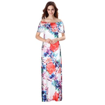 Women Off Shoulder Sleeveless Floral Printed Ruffles Dress Strapless Long Dress Multicolor - Intl June 2018 - 2 Women Off Shoulder Sleeveless Floral Printed Ruffles Dress Strapless Long Dress Multicolor - intl - 2
