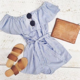 Women Playsuits Ruffles Off Shoulder Striped Jumpsuits New Romper Shorts - Intl June 2018 - 5 Women Playsuits Ruffles Off Shoulder Striped Jumpsuits New Romper Shorts - intl - 5