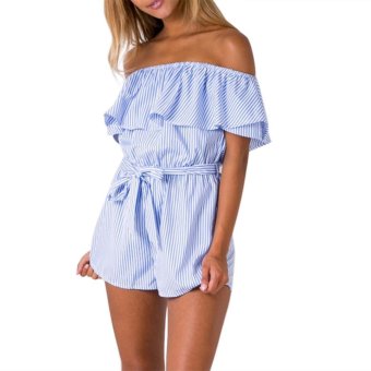 Women Playsuits Ruffles Off Shoulder Striped Jumpsuits New Romper Shorts - Intl June 2018 - 2 Women Playsuits Ruffles Off Shoulder Striped Jumpsuits New Romper Shorts - intl - 2