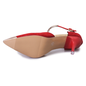 Women Pointed Toe Suede Buckle Strap Pumps Shoes (Red) June 2018 - 4 Women Pointed Toe Suede Buckle Strap Pumps Shoes (Red) - 4