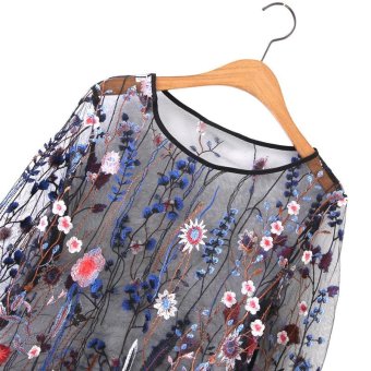 Women See Through Floral Embroidery Mesh Shirts Transparent LongSleeve Blouse Female Casual Tops(Blue) - Intl June 2018 - 2 Women See Through Floral Embroidery Mesh Shirts Transparent LongSleeve Blouse Female Casual Tops(Blue) - intl - 2