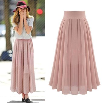 Women's High Waist Skirt Double Layer Chiffon Long Skirt - Pink - Intl June 2018 - 3 Women's High Waist Skirt Double Layer Chiffon Long Skirt - Pink - intl - 3