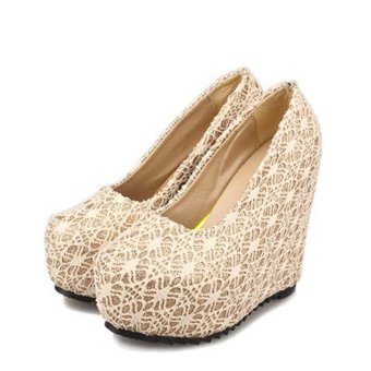 Women's Lady's Sexy Wedding Shoes Very High Heels Wedge Lace Elegant Platform Pumps European Color White - Intl June 2018 - 2 Women's Lady's Sexy Wedding Shoes Very High Heels Wedge Lace Elegant Platform Pumps European Color White - intl - 2